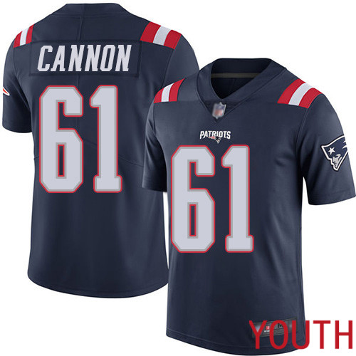 New England Patriots Football #61 Rush Vapor Limited Navy Blue Youth Marcus Cannon NFL Jersey->youth nfl jersey->Youth Jersey